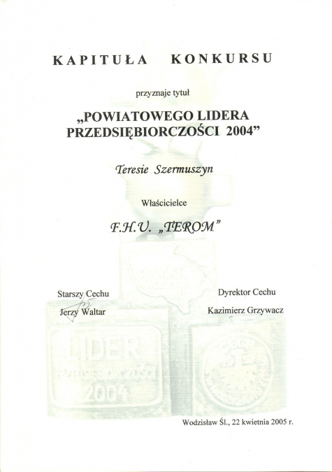 Powiatowy Lider Przedsiębiorczości 2004